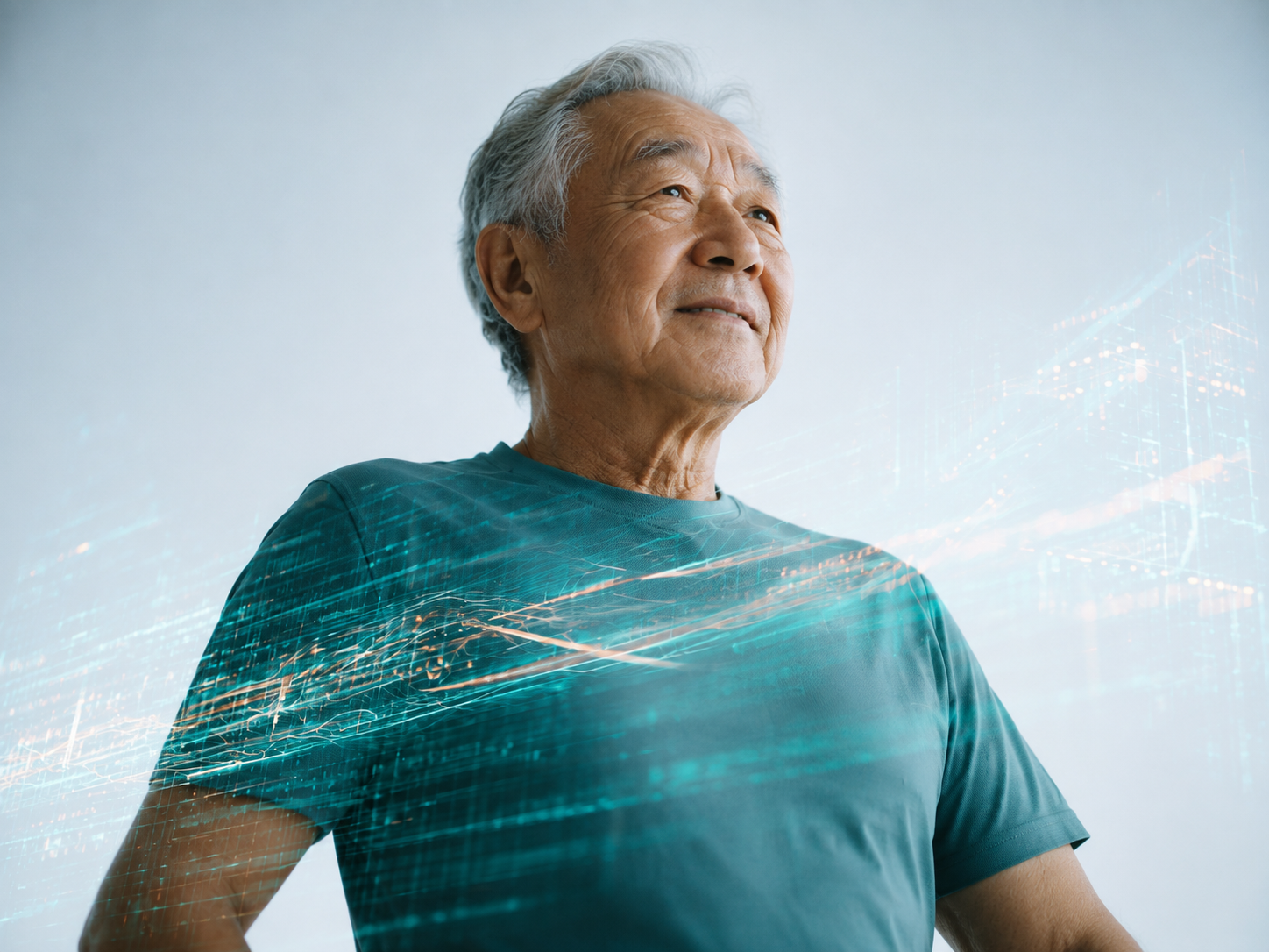 Study participant with digital data patterns
