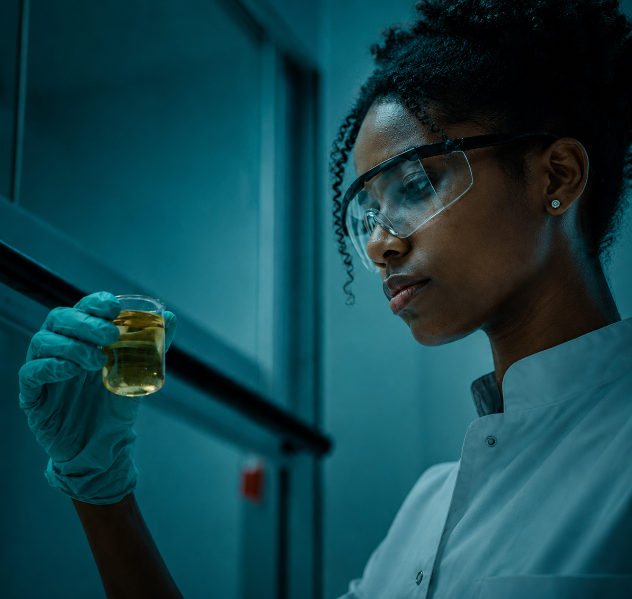 Scientist examining a urine sample in a laboratory
