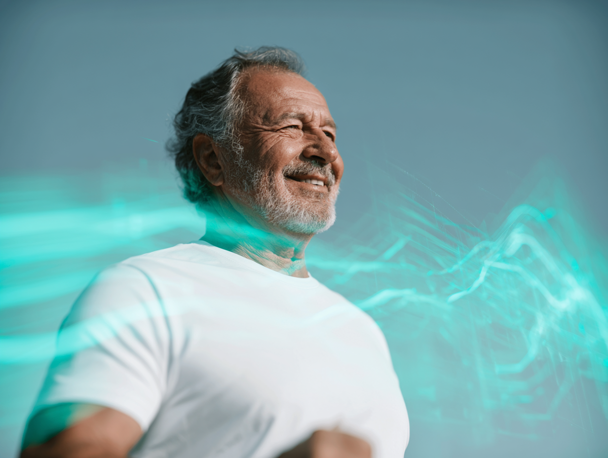 Person with a digital biomarker overlay